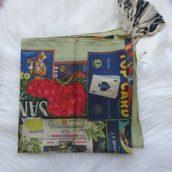 New JOHNNY WAS Crate Silk Tassel Scarf Green Multicolor Colorful Print Floral - Picture 8 of 13
